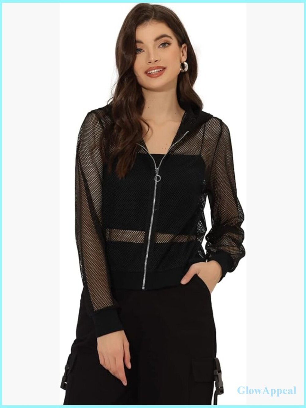 Mesh Sheer Jacket Long Sleeve Hoodie Zip Up Lightweight Casual Outwear